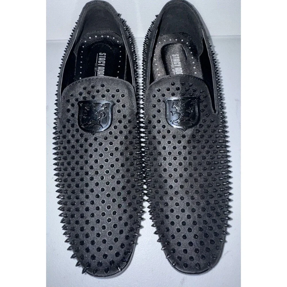 Stacy Adams Black Studded Slip-On Dress Loafers Synthetic Round Toe Men US 9.5